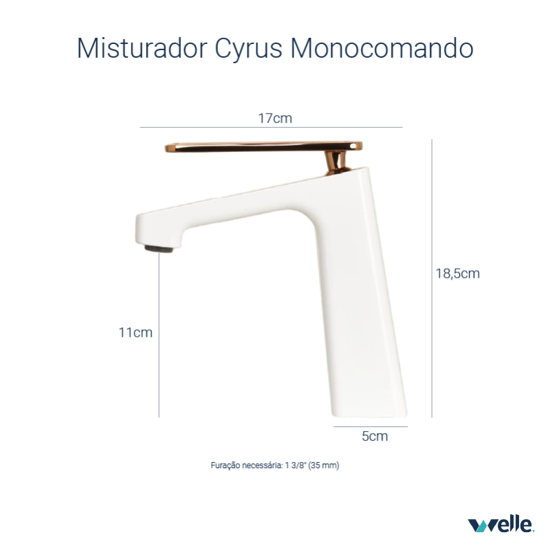 Misturador Monocomando Cyrus Welle Bica Baixa Branco com Rosé para