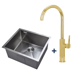 Cuba Artizan Welle 44x44x22cm + Misturador Monocomando Versalhes Dourado
